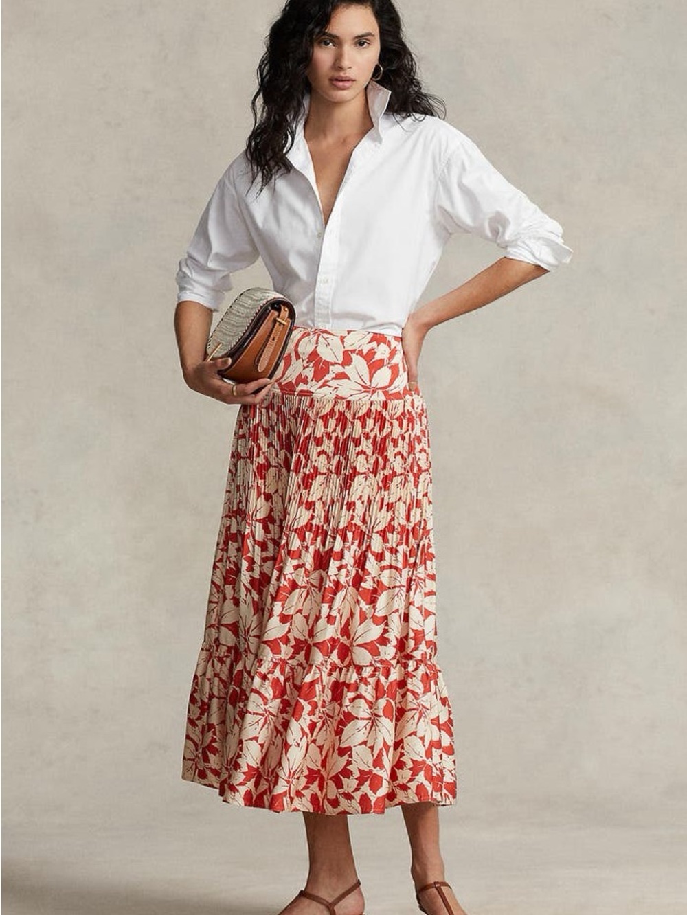 Camile Floral Print Pleated midi Skirt